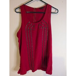 Rock & Republic womens M red tank top shirt zipper back beaded accent front